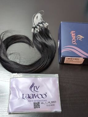 18 In 50 G 50 Strands Micro Link Hair Extensions Real Human Hair Jet Black